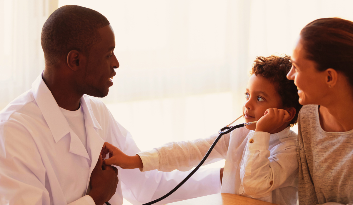 Healthcare Kid with Stethoscope to Doc