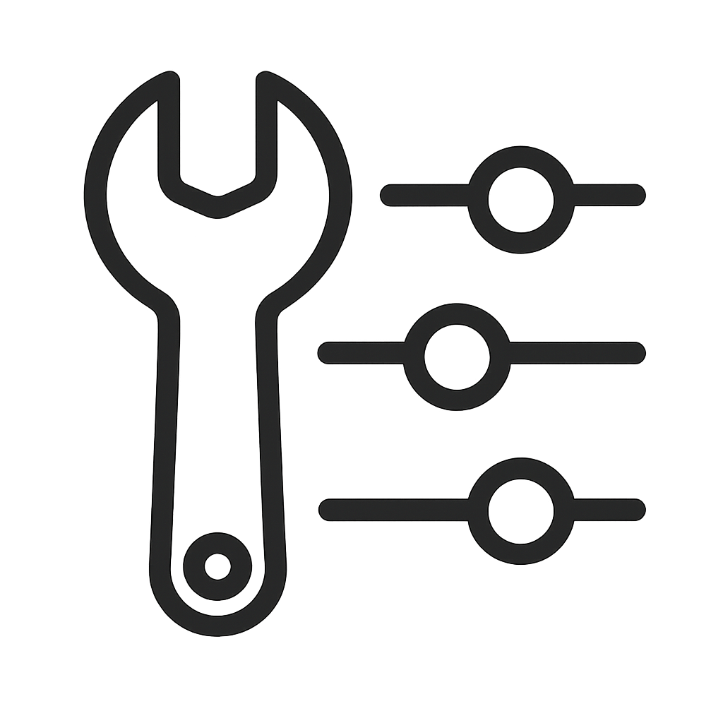 Create an icon that symbolizes configuration depicting a wrench and some togglesIt should align to the style of our existing icons ie bold simple line